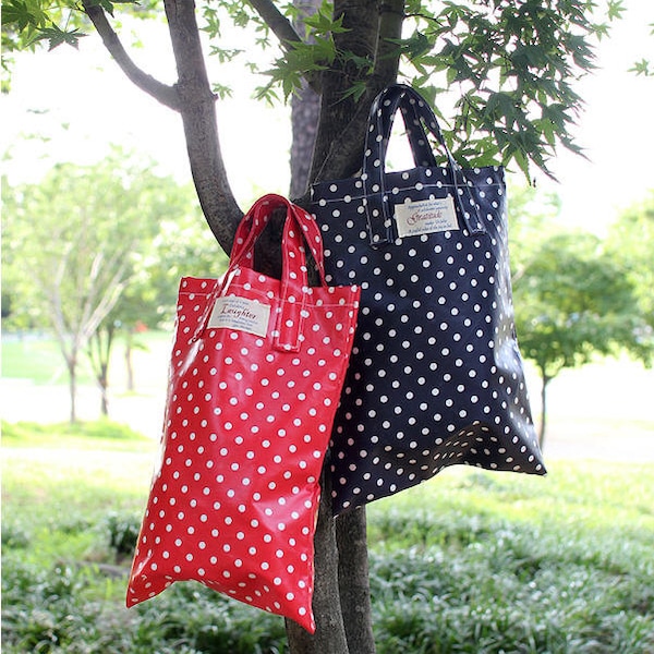 Laminated Oxford Fabric Polka Dots - Red or Navy - By the Yard 39418