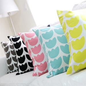 Tessuto in cotone Big Tulips - Rosa, Menta, Giallo, Grigio o Nero - tagliato a misura 50144