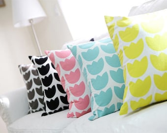 Cotton Fabric Big Tulips - Pink, Mint, Yellow, Gray or Black - By the Yard 50144