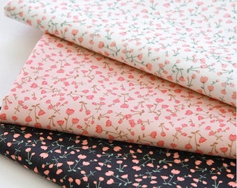 Cotton Floral Fabric - Digitally Printed Quality Korean Fabric - In Ivory, Pink or Black - By the Yard /53656