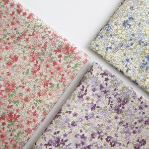 Flowers Cotton Fabric, Floral Fabric, Wide Cotton Fabric, 58" Wide - Pink, Blue, Lavender - Quality Korean Fabric By the Yard /53660