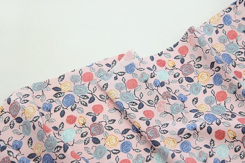55 Inches Wide Roses By the Yard 96829-1 Eco-friendly Laminated Waterproof Fabric Non-glossy TPU Coating Flowers Ivory Pink or Blue