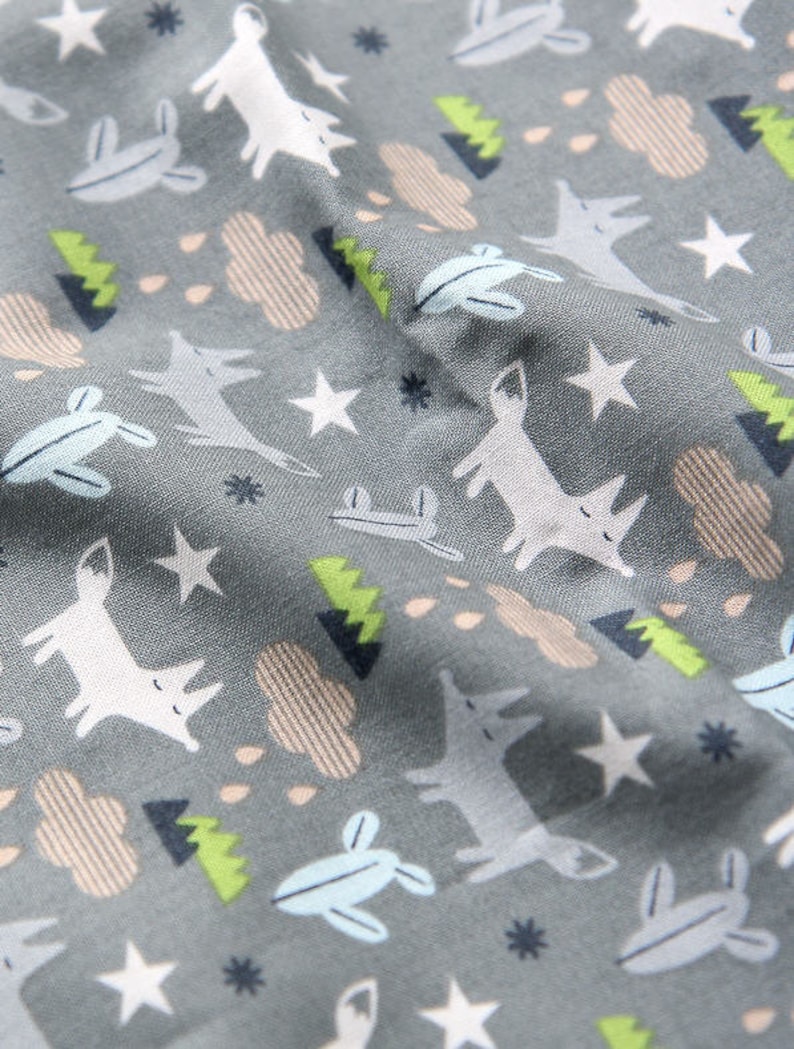 Fox Cotton Fabric Gray By the Yard 82627 Etsy