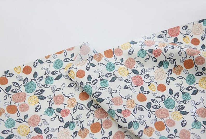55 Inches Wide Roses By the Yard 96829-1 Eco-friendly Laminated Waterproof Fabric Non-glossy TPU Coating Flowers Ivory Pink or Blue
