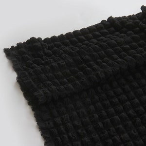 Fluffy Popcorn Waffle Stretchy Shirred Poly Fabric In 5 Colors Quality Korean Fabric By the Yard / 55590 Black
