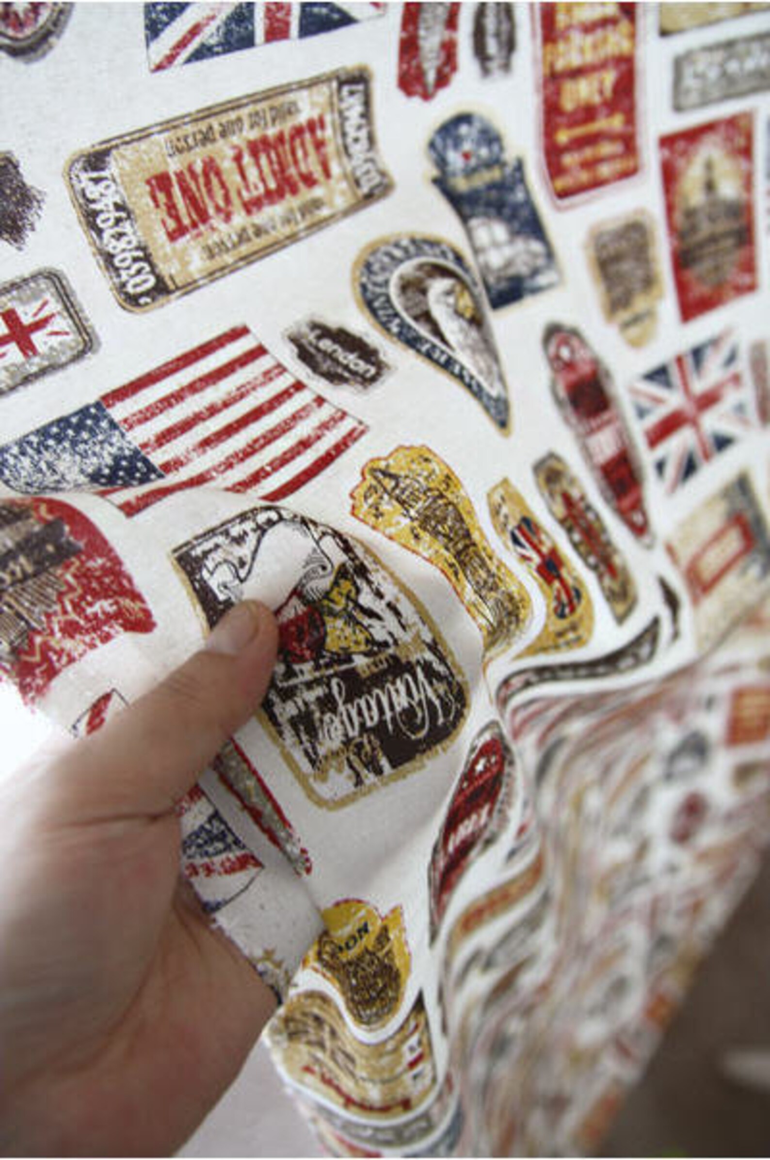 Vintage Labels Oxford Cotton Fabric Green Navy or Ivory Etsy