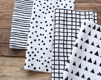 Black and White Cotton Fabric - Geometric - 4-in-1 - By the Yard 72003-1