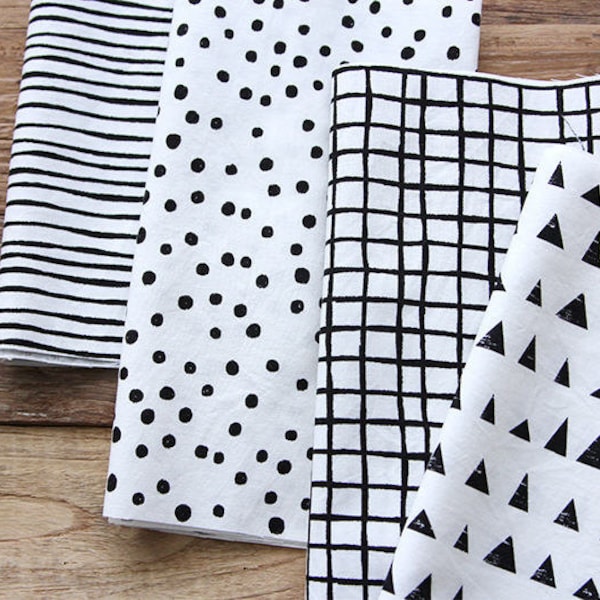 Black and White Cotton Fabric - Geometric - 4-in-1 - By the Yard 72003-1