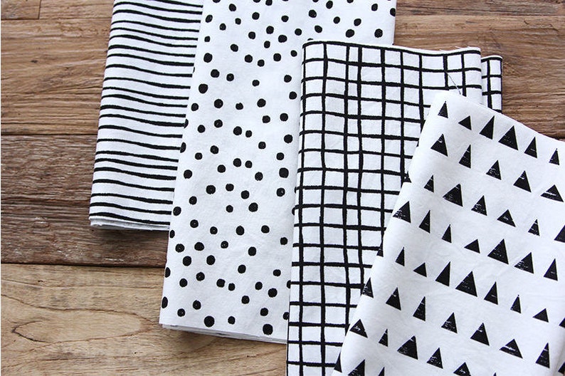 Black and White Cotton Fabric Geometric 4in1 by the Etsy