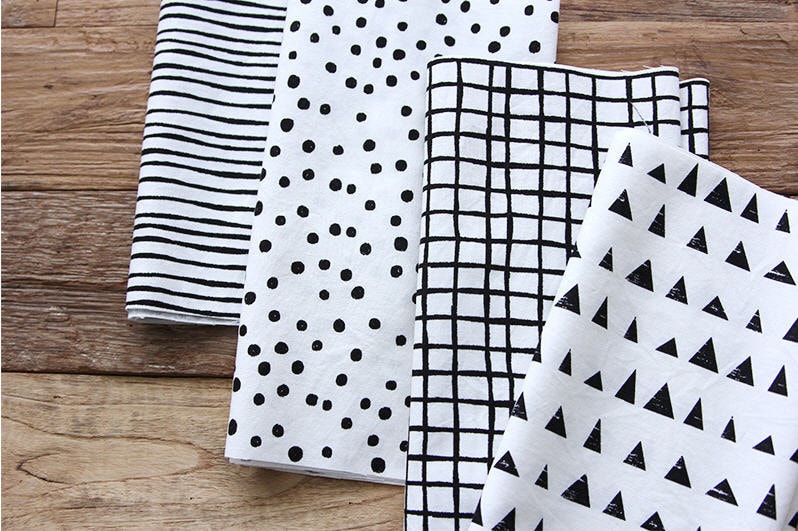 Black and White Cotton Fabric Geometric 4in1 by the Etsy