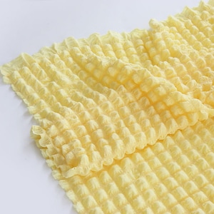 Fluffy Popcorn Waffle Stretchy Shirred Poly Fabric In 5 Colors Quality Korean Fabric By the Yard / 55590 Yellow