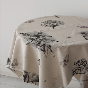 Linen Blend Fabric Vintage Flowers, Cotton Linen, Korean Fabric, Flowers Linen, By the Yard /63845