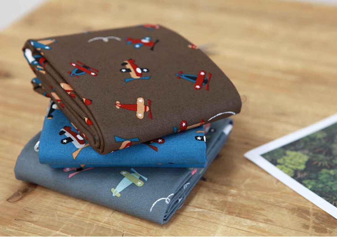 Airplane Cotton Fabric Brown Gray or Navy by the Yard Etsy