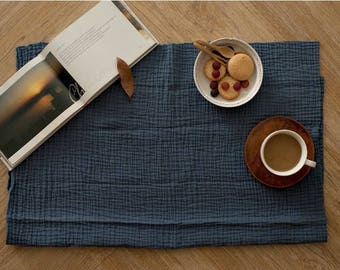 Wrinkled Cotton Gauze, Crinkle Gauze, Triple Layers - Deep Blue - 57 Inches Wide - By the Yard 89626