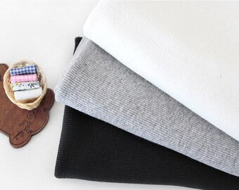 2x1 Rippenmuster Baumwollstoff, 1/2 Yard - Cremeweiß, Grau meliert oder Schwarz - 94899