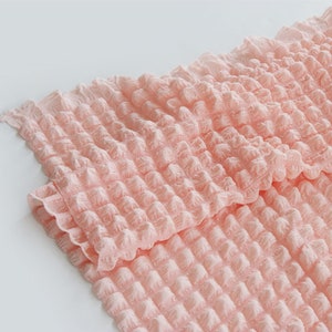 Fluffy Popcorn Waffle Stretchy Shirred Poly Fabric In 5 Colors Quality Korean Fabric By the Yard / 55590 Pink