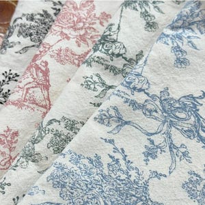 Vintage Painting 100% Cotton Fabric, Toile de Jouy Fabric, Enzyme Washing, 57 inches Wide Fabric - Quality Korean Fabric By the Yard