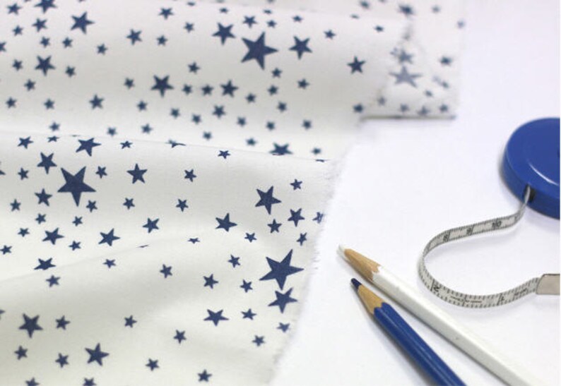 Stars Cotton Fabric Blue Stars, White Stars or Blue Stripes By the Yard 87281 image 3