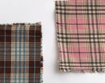 Plaid Cotton Fabric - Pink, Brown, Green - Quality Korean Fabric By the Yard /C