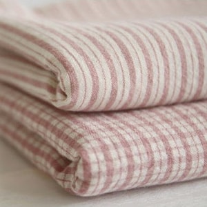 Pre-washed Cotton Yarn Dyed Plaid or Stripes - Pink - By the Yard /23790