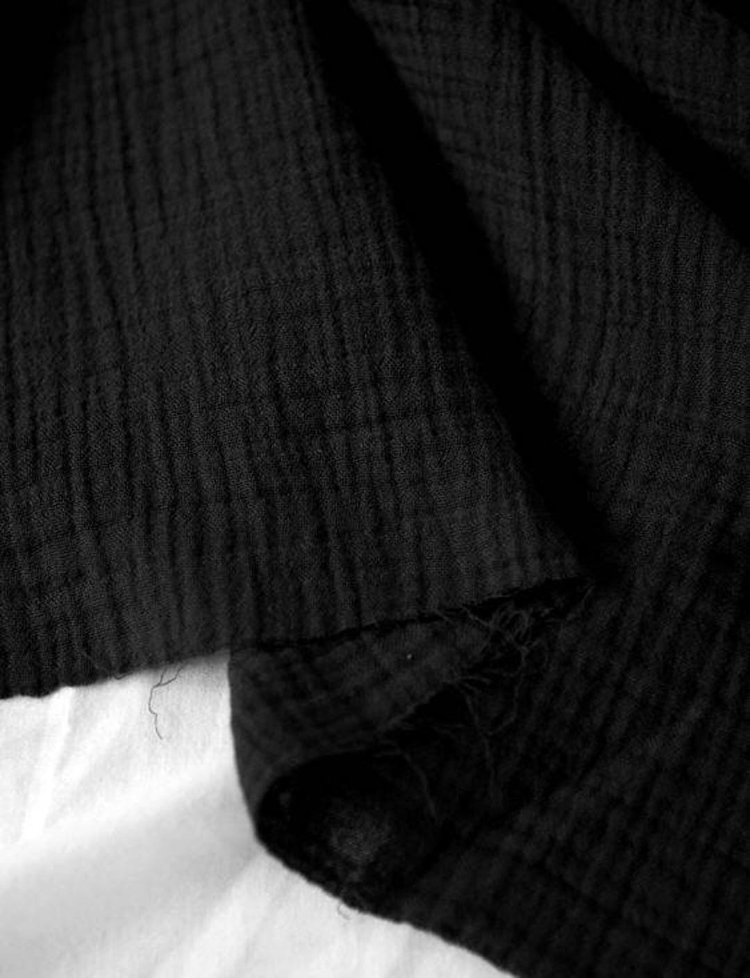 Black Wrinkled Cotton Gauze, Double Gauze, Black Gauze, Crinkle Gauze