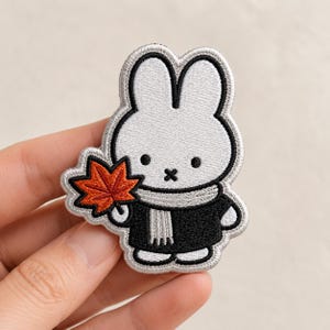 Miffy Bunny Embroidered Patch, Autumn Maple Leaf Iron On Badge, Fall DIY Gift