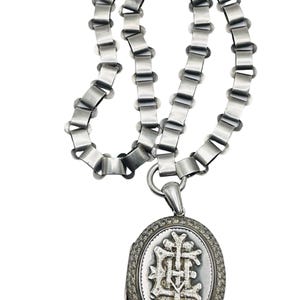 Antique Sterling Silver Locket Book Chain Necklace