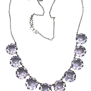 Antique Art Deco Amethyst Riviere Glass Sterling Silver Necklace Open Back 18&quot;