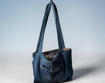 Pretty on the Outside, Party on the Inside – Upcycled Denim Bag with Vibrant Floral Lining