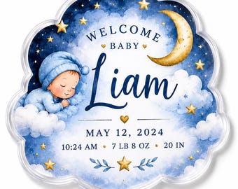 Personalized Acrylic Baby Birth Announcement Magnet – Custom Name, Date, Weight, Length Keepsake