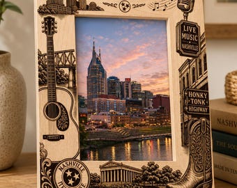 Nashville Wood Photo Frame, Music City Tennessee Engraved Picture Frame, Country Music Travel Gift, Vacation Keepsake