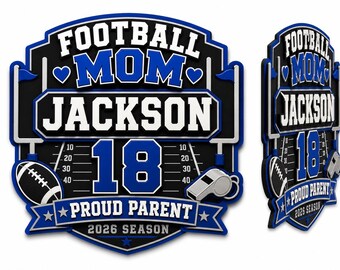 Personalized Football Mom/ Dad Sign, Custom Player Name & Number, Layered Acrylic Sports Sign, Football Parent Gift, Team Color Decor
