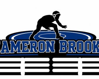 Personalized Wrestling Medal Display for Boys & Girls, Custom Name Medal Holder, Choice of Colors, Wrestling Room Decor, Wrestler Gift