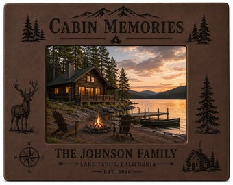Personalized Rustic Faux Leather Picture Frame | Custom Cabin Memories Leatherette Photo Frame | Mountain Family Gift | 5x7 Engraved Frame