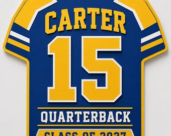 Personalized Football Jersey Number Sign, Custom Player Name Acrylic Wall Decor, Senior Night Gift, Football Bedroom Sign
