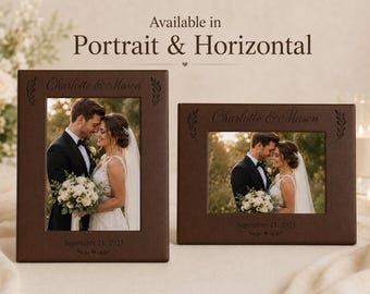 Personalized Wedding Faux Leather Photo Frame, Engraved Leatherette 5x7 Frame