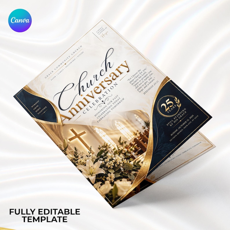Church Anniversary Program Template, Church Program Canva Template ...