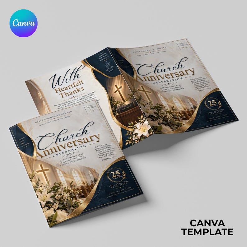 Church Anniversary Program Template, Church Program Canva Template ...