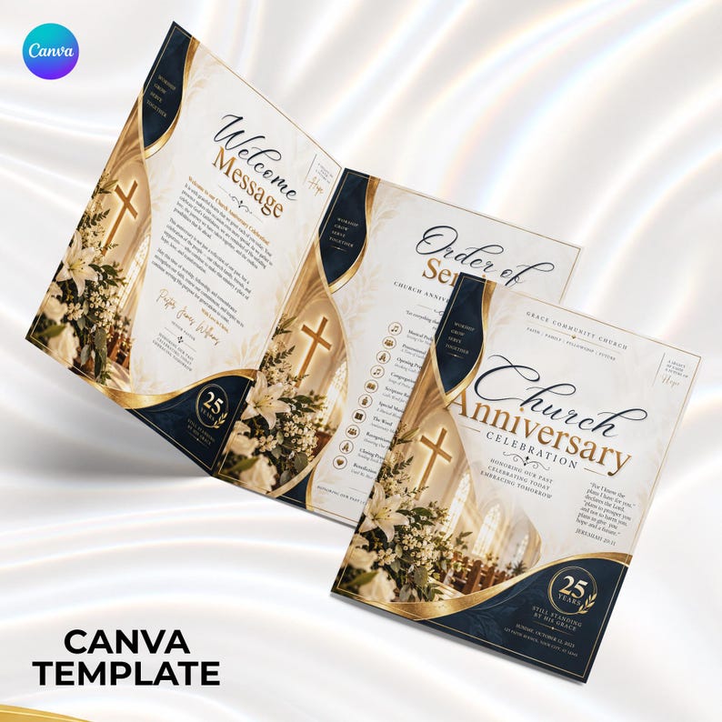 Church Anniversary Program Template, Church Program Canva Template ...