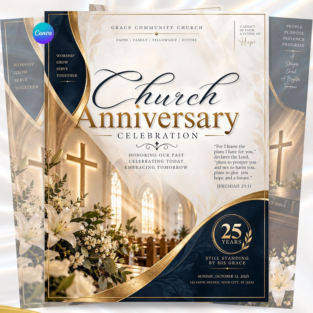 Church Anniversary Program Template, Church Program Canva Template ...