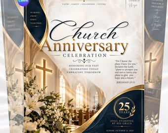 Church anniversary program template, Church program canva template, bifold church anniversary, church program template, Digital Download