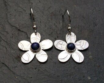 Lapis Lazuli Flower Dangle Earrings