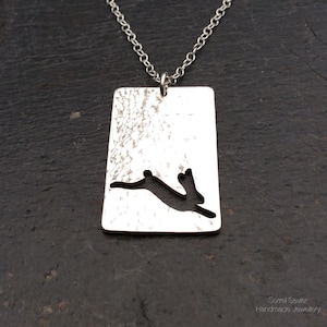 Running hare in a rectangle sterling silver pendant necklace, hare lover jewellery,