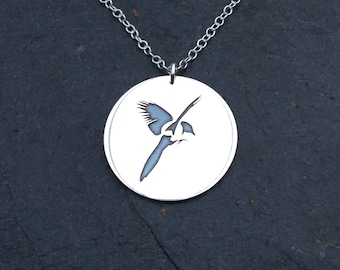 Sterling Silber Elster Anhänger Halskette, Vogel-Liebhaber-Geschenk