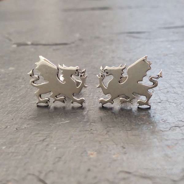 Sterling silver Welsh dragon stud earring, gift from Wales, welsh gift, welsh earrings, welsh dragon jewellery, welsh dragon earrings