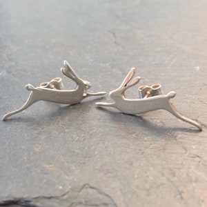 Running hare silver stud earrings