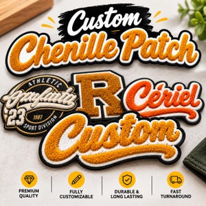 Custom Chenille Patch | Personalized Varsity Applique | Jacket Hat Decor (bulk available)