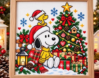 Holiday Cross Stitch Pattern, Christmas Puppy and Tree PDF Download
