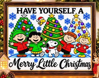 Holiday Cross Stitch Pattern, Merry Little Christmas Design PDF Download