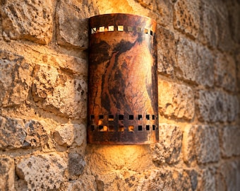 Koperen wandlamp, rustieke halfronde buitenlamp